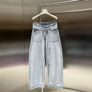 小众设计水洗做旧宽腰带阔腿牛仔长裤 新款 女 STUDIO2026年春季 EAM