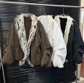 EAM STUDIO秋冬新款 慵懒高级感毛领宽松棉服外套女小众设计感棉衣