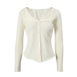 秋冬打底 针织衫 EAM STUDIO温柔气质假两件蕾丝拼接木耳边翻领修身