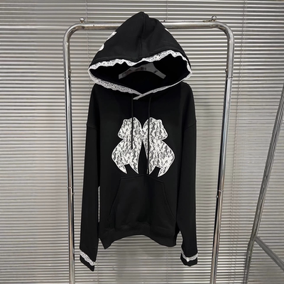 蕾丝蝴蝶结装饰连帽卫衣外套