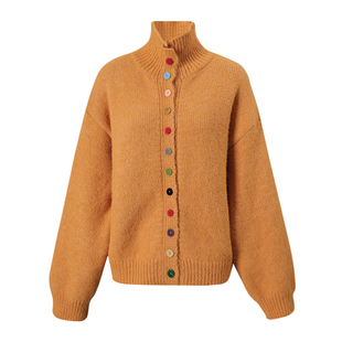 EAM 外套 STUDIO独特彩色纽扣立领毛衣外套女秋冬软糯羊毛针织开衫