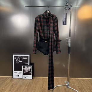 STUDIO2026年春季 搭配套装 新款 高腰花苞短裤 复古格子飘带衬衫 EAM