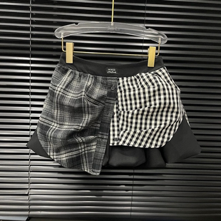 小众设计黑色拼接格子短裙女花苞半身裙 新款 EAM STUDIO2026年春季