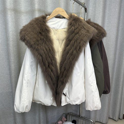 狐狸毛大翻领皮草外套鹅绒羽绒服