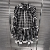 EAM 连衣裙女设计感中裙子 复古绑带格子衬衫 STUDIO2026年春季 新款