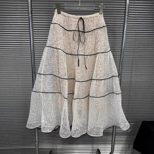 法式蕾丝压褶A字半身裙女中长裙