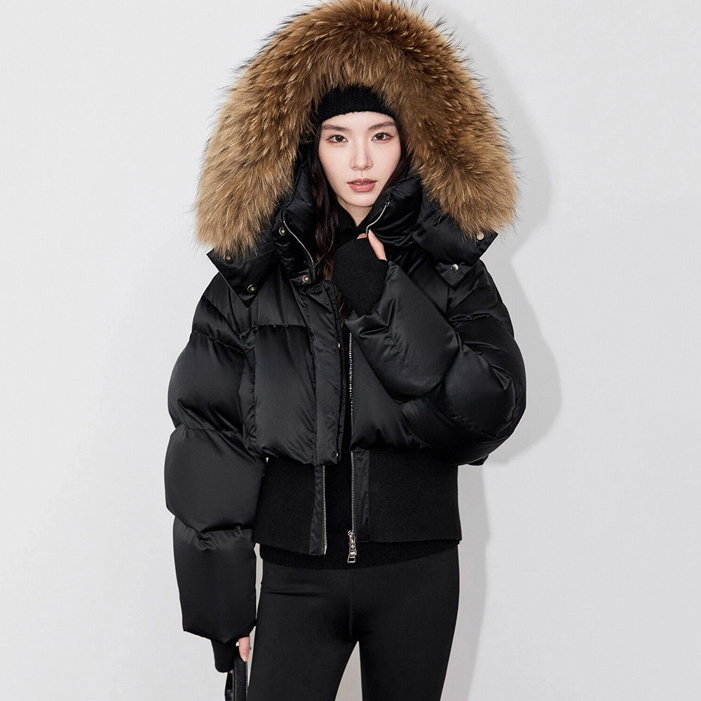 EAM STUDIO2025年秋冬新款时髦毛领针织拼接收腰连帽棉服女短外套,女装/女士精品,棉衣/棉服,淘宝优惠券,粉丝福利购,淘宝优惠卷