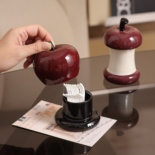 陶瓷苹果牙签盒牙线棉签收纳罐