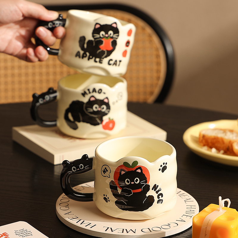 可爱小猫马克杯女生高颜值可爱杯子办公室咖啡杯陶瓷情侣杯早餐杯