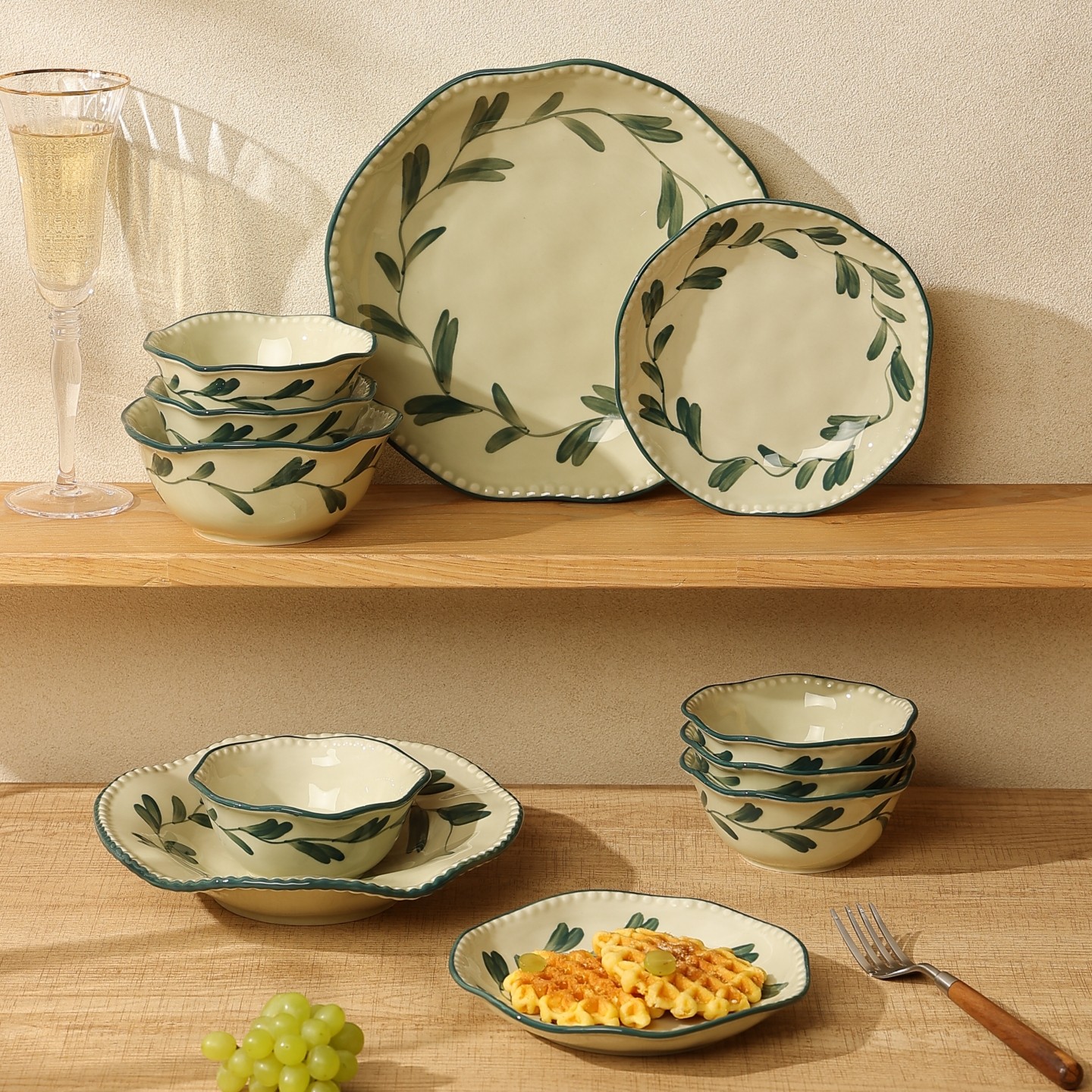 复古陶瓷米饭碗高颜值面碗盘子家用菜盘釉下彩碗具不规则餐具套装,餐饮具,碗,淘宝优惠券,粉丝福利购,淘宝优惠卷