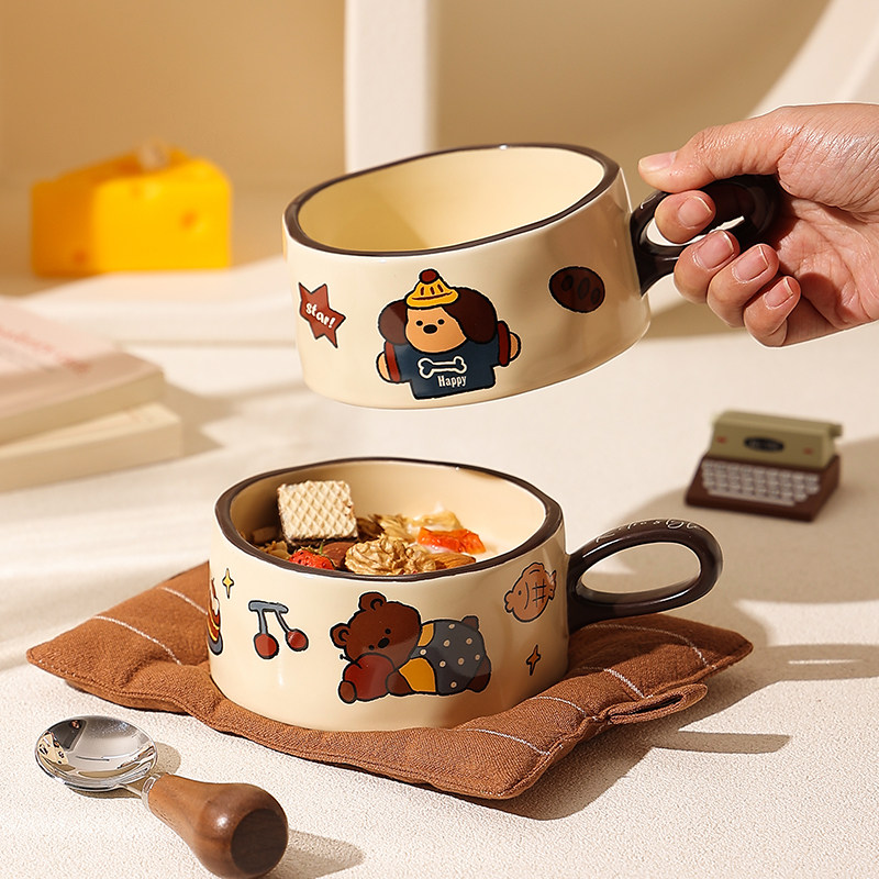 可爱卡通早餐杯燕麦杯牛奶杯微波炉可加热陶瓷马克杯甜品冰淇淋杯