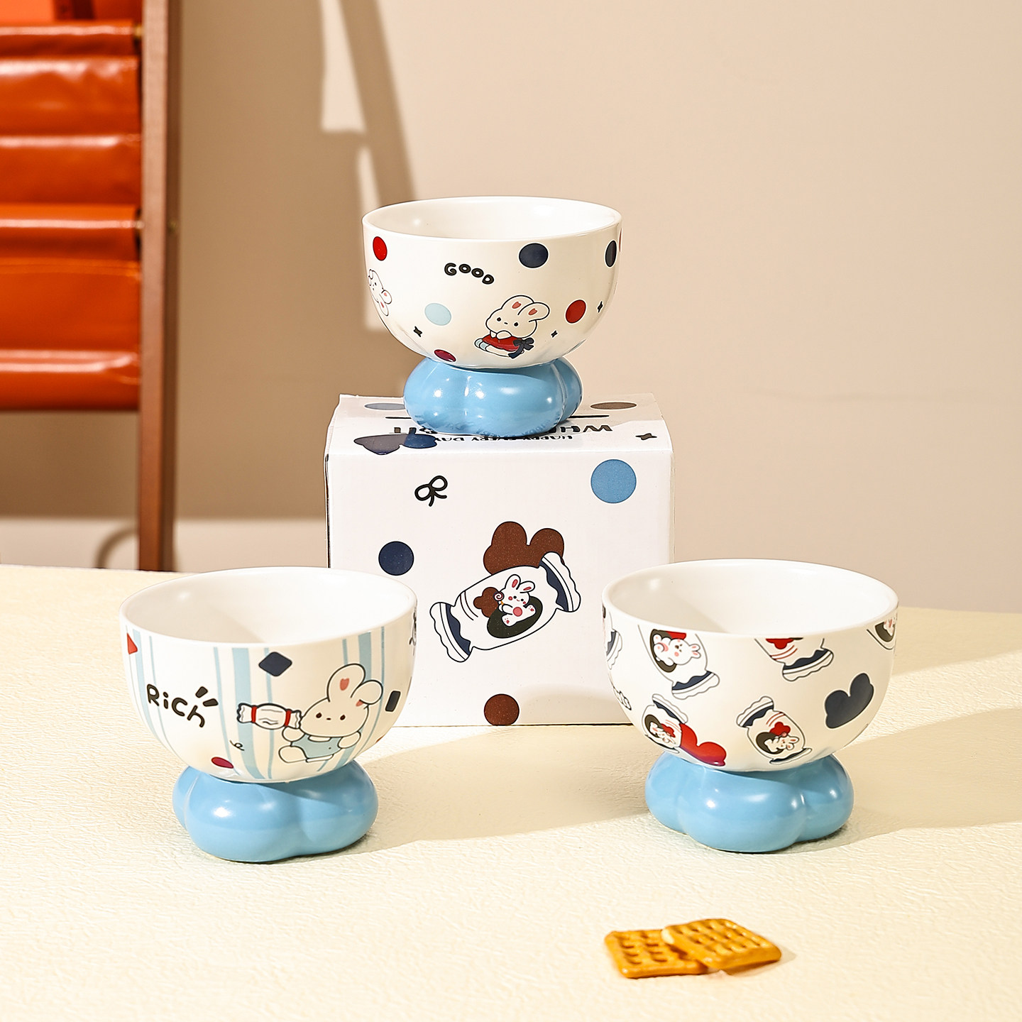 可爱大白兔奶糖杯子陶瓷高脚杯手握杯家用喝水杯女生高颜值咖啡杯,餐饮具,马克杯,淘宝优惠券,粉丝福利购,淘宝优惠卷