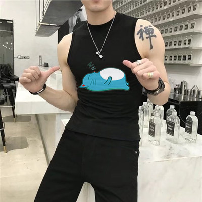 2025夏季无袖T恤男紧身弹力坎肩背心运动半高领上衣汗衫健身潮男t