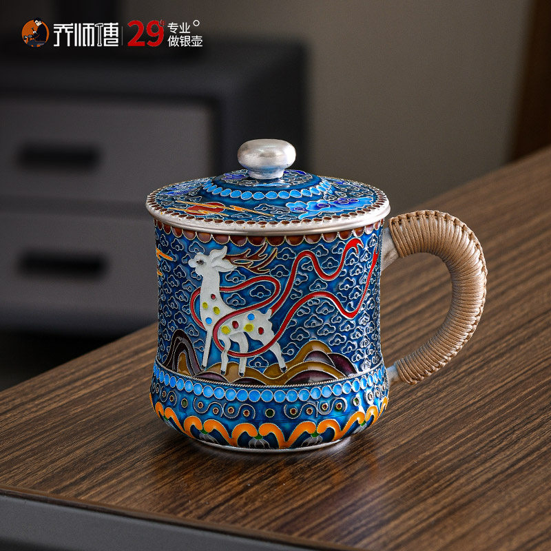 乔师傅大容量茶缸银茶杯纯银999主人杯办公杯带手柄家用纯银水杯
