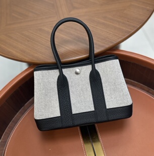 非玩家勿扰蜡线手工mini花园包原厂帆布熊猫色拼皮乌木色手提女包