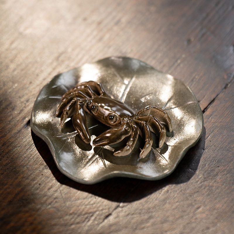 宜兴紫砂茶宠变色螃蟹摆件创意茶玩大闸蟹茶具茶道配件可养工艺品