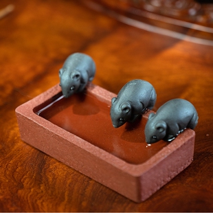 宜兴紫砂茶宠丰衣足食老鼠摆件创意雕塑茶具配件烟灰缸可养茶宠厂