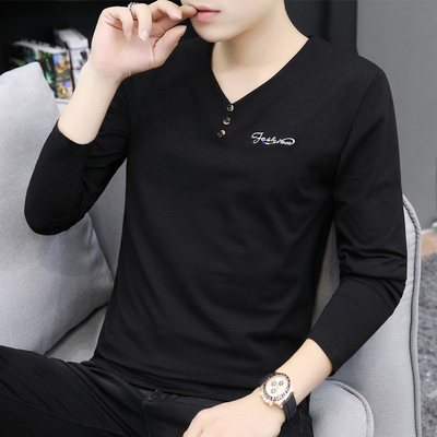 青年帅气v领秋衣内搭外穿长袖t恤