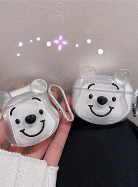 透明卡通小熊适用AirPods保护壳苹果2代3代Pro蓝牙耳机套4代可爱女款男女可爱新款Pods3无线pro二代防摔创意