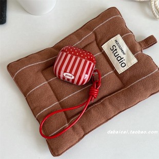 3代pro2防摔保护套韩系手绳 2代软壳pro新款 ins红色波点条纹适用airpods pro3耳机套4代无线蓝牙苹果airpods1