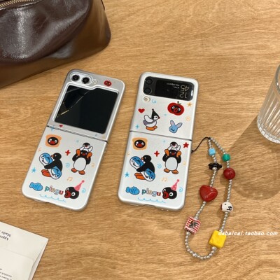 zflip6/5/4/3手机壳银色小鱼企鹅