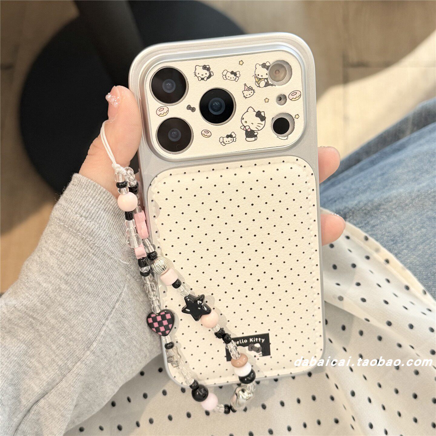 ins皮质黑波点猫咪手链适用苹果17手机壳iphone16promax新款15少女心13全包防摔17pro网红14pro韩系高级感软