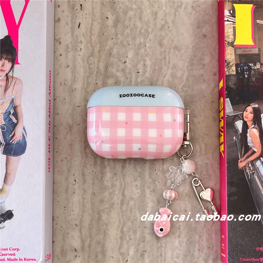 airpods3耳机套ins粉格子波点