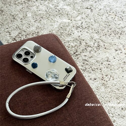苹果16手机壳韩系电镀银立体宝石