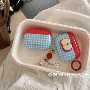 苹果无线蓝牙4代airpods2防摔软可爱女 ins撞色格纹立体苹果适用airpods3耳机套pro二代airpodspro2保护套新款