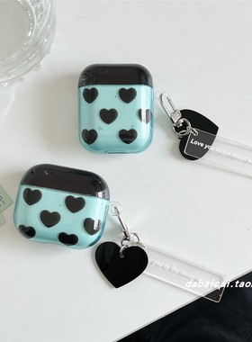 ins韩系撞色黑色爱心适用airpods4耳机套pro3新款airpodspro2保护套3代苹果无线蓝牙三代airpods1/2防摔二代