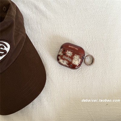 airpodspro3耳机套棕色星星猫咪