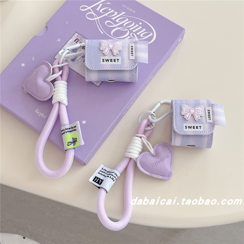 airpods3耳机套紫色条纹蝴蝶结
