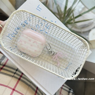 2代软壳pro新款 4代防摔保护套女韩系 pro2耳机套无线蓝牙苹果airpods1 ins粉条纹小碎花蝴蝶结适用airpods