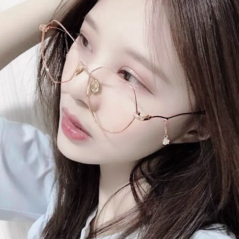链条眼镜女素颜神器金丝图片