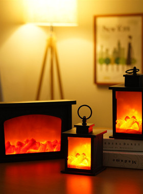 北欧圣诞火焰壁炉灯摆件