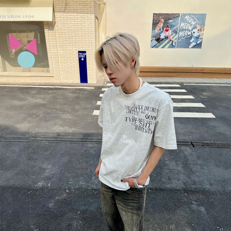 DHSS美式街头水洗做旧字母印花短袖男女宽松夏季圆领高街小众T恤