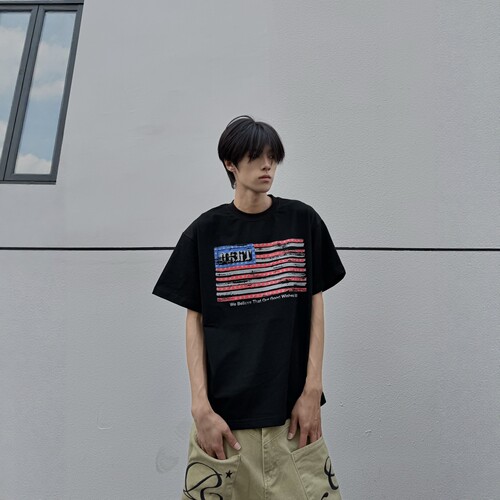 DHSS美式字母印花宽松短袖T恤