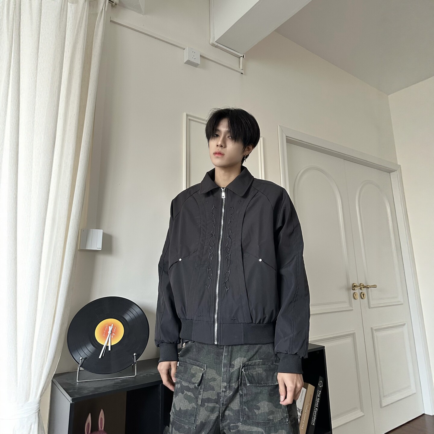 DHSS美式街头解构刺绣翻领飞行外套男女宽松春季高街情侣休闲夹克