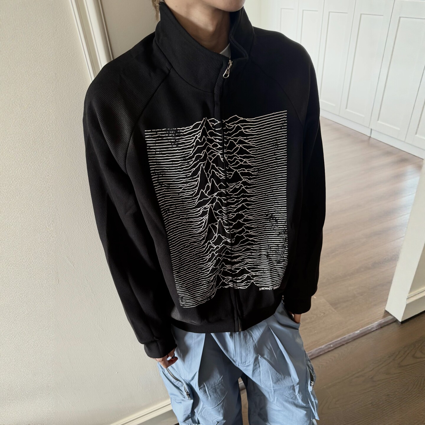 DHSS美式复古脉冲印花拉链立领外套男女秋季宽松街头小众开衫夹克