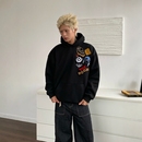 刺绣植绒徽章加绒连帽卫衣男女宽松加厚情侣高街上衣 DHSS原创美式