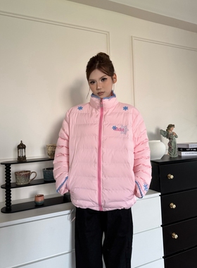 DHSS美式复古贝壳绣雪花排骨棉服男女宽松冬季保暖立领棉衣外套