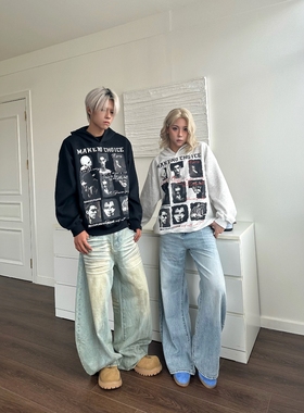 DHSS美式人像字母连帽卫衣男女宽松秋季套头高街设计感上衣帽衫