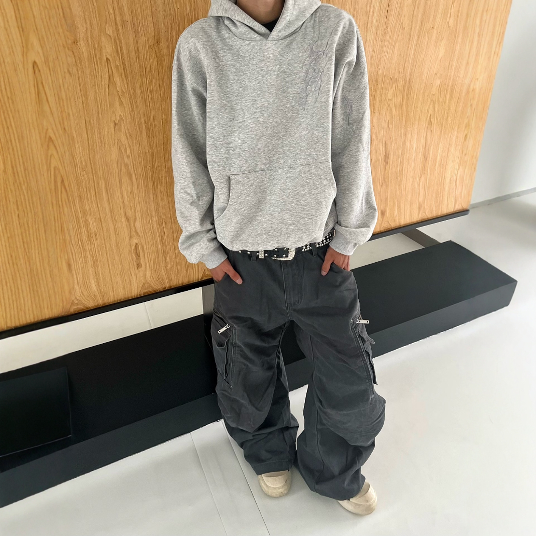 美式复古高街闪电短款连帽卫衣