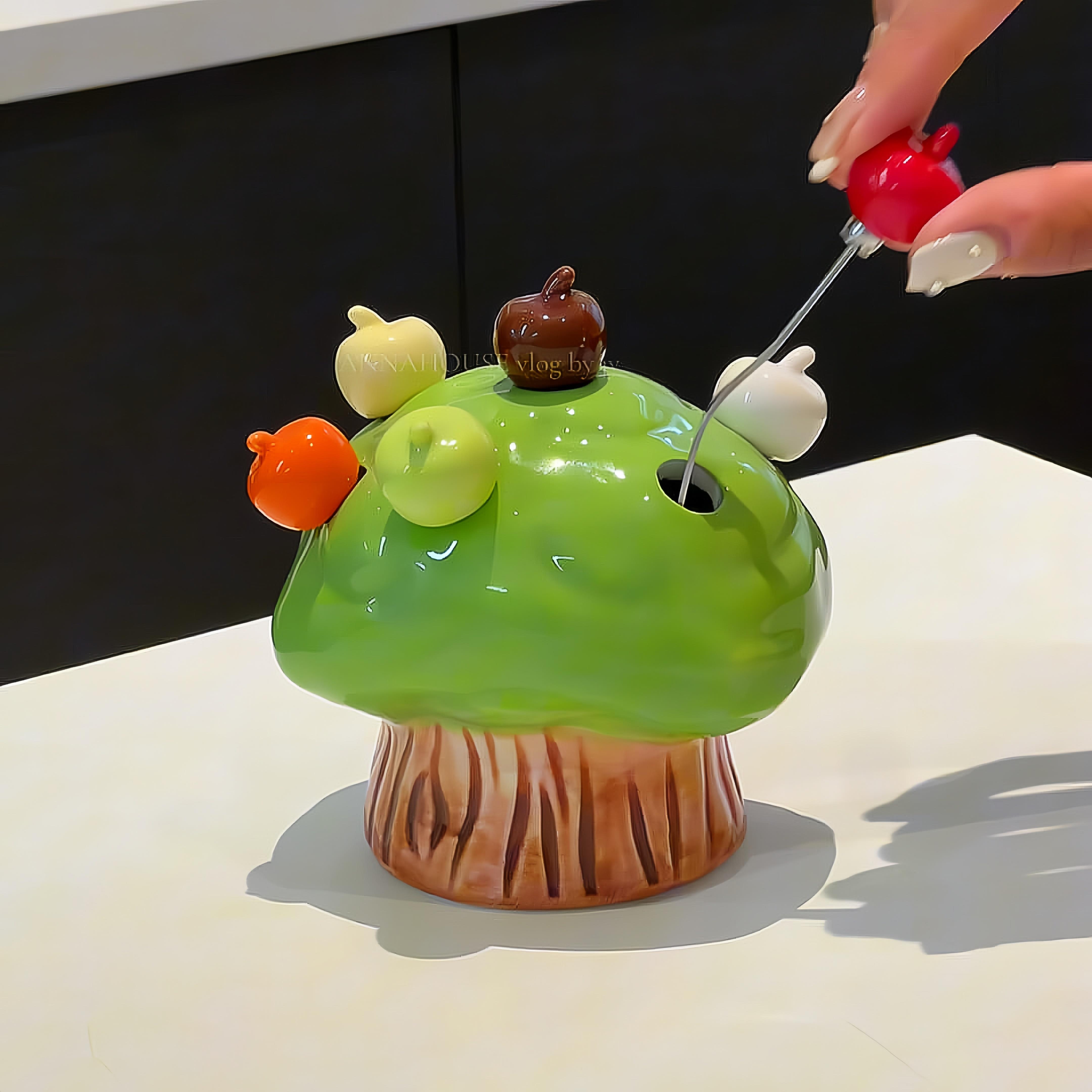 苹果树水果叉收纳罐儿童安全水果签叉子2026新款家用陶瓷甜品叉子