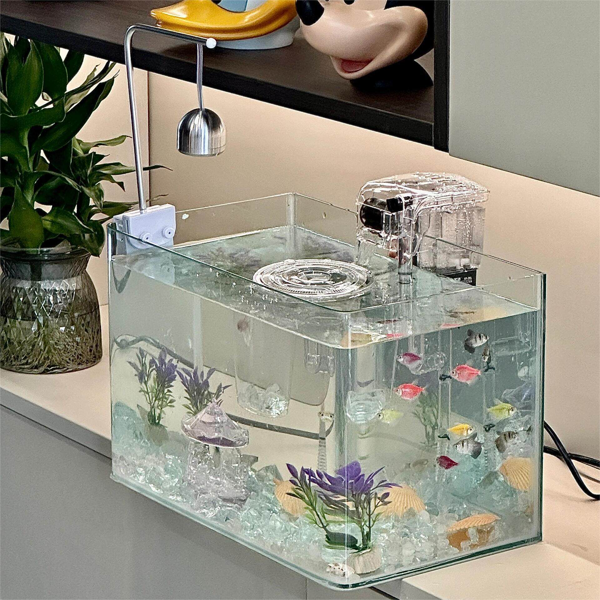 桌面鱼缸造景过滤制氧一体机造景石玻璃缸鱼缸小型客厅2024新款