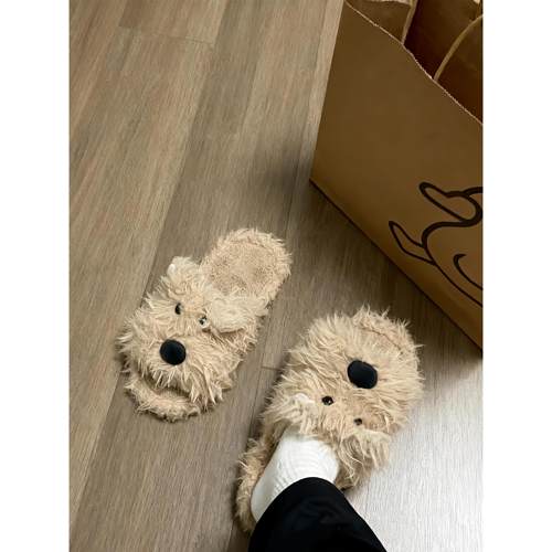 毛毛拖鞋女潦草小狗家居室内秋冬可外穿厚底保暖2025新款毛绒拖鞋