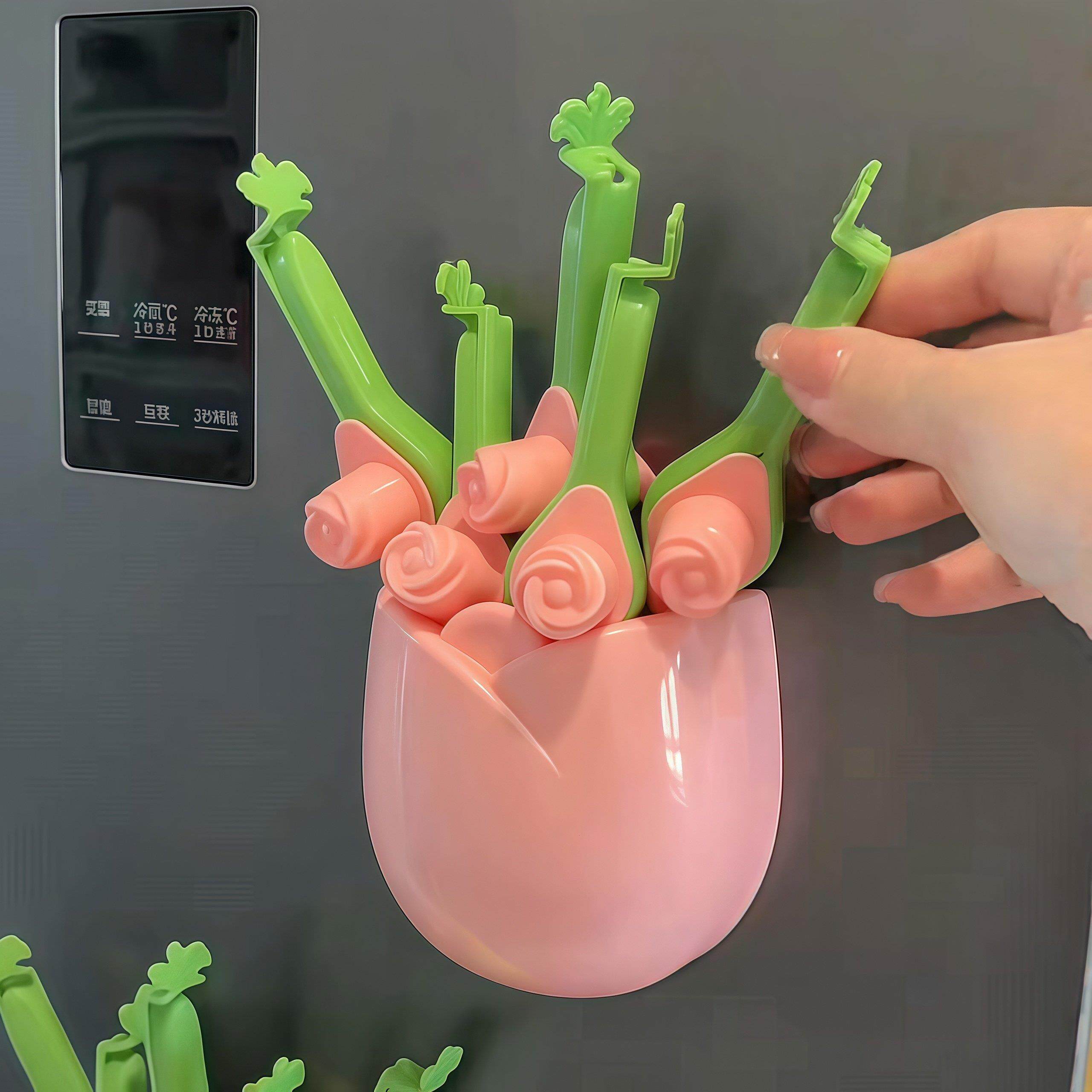 郁金香封口夹创意磁吸冰箱贴收纳盒子家用防潮夹调味料食品密封嘴