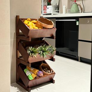 厨房多功能置物架果蔬收纳落地多层水果蔬菜收纳篮筐实木架子收纳