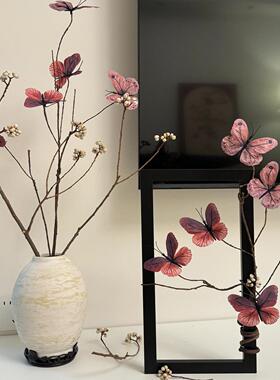 蝴蝶花桌面客厅玄关电视柜家居摆件装饰品新中式蝴蝶洋牡丹仿真花