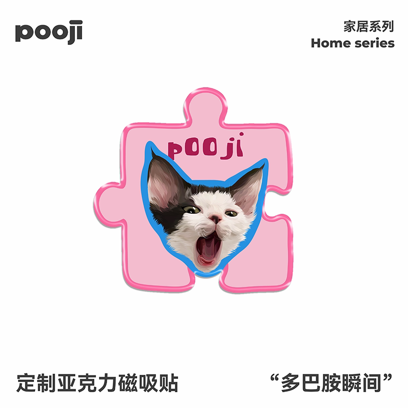 POOJI宠物定制黑白猫拼图手工滴胶磁吸冰箱贴照片来图定制礼物图片